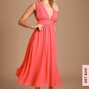 Lulu’s Coral Pink Midi Dress